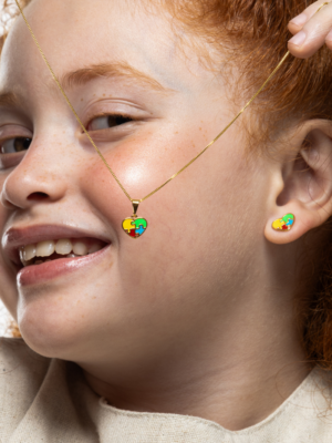 Conjunto Brinco e Colar Coração Quebra-Cabeça