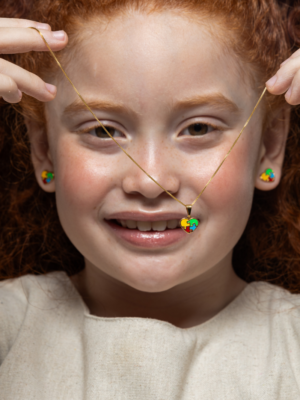 Conjunto Brinco e Colar Coração Quebra-Cabeça