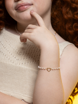 Pulseira Pérola com Coração Vasado