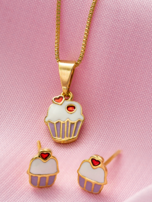 Conjunto Brinco e Colar Cupcake Lilás