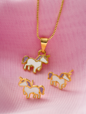 Conjunto Brinco e Colar Unicórnio Lilás