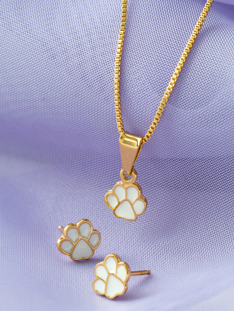 Conjunto Brinco e Colar Patinha Branca