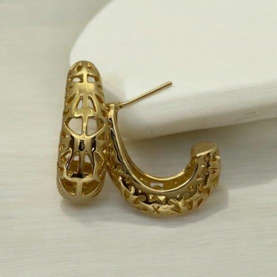 Brinco Argola Ear Cuff Vazado Ouro 18k.